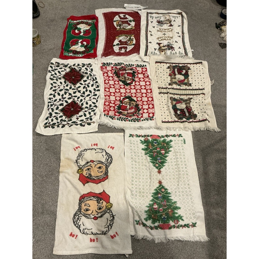 8 Vintage Christmas Washcloths/Hand Towels
